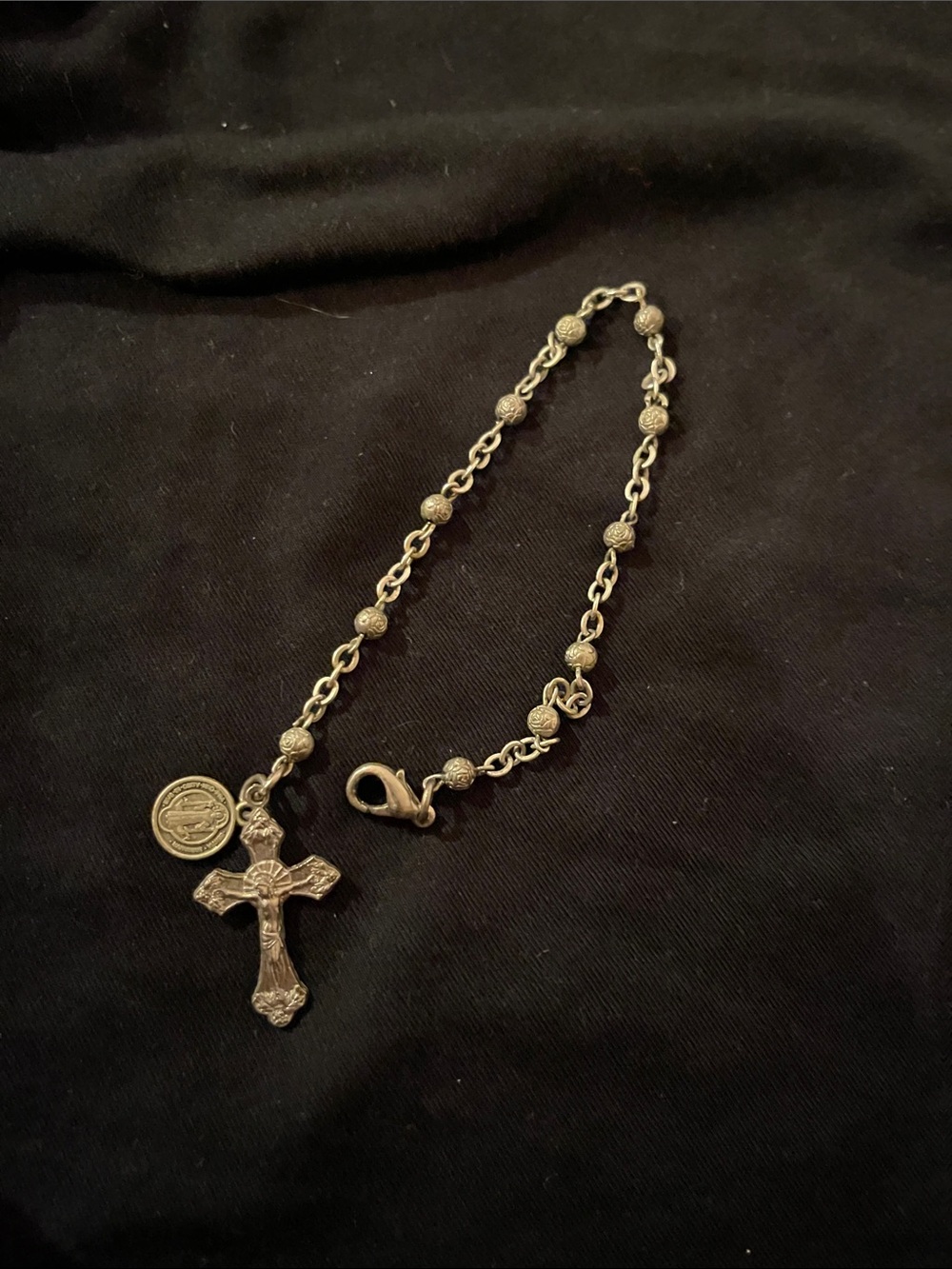 Religious Cross Pendant Bracelet in Antique Silver